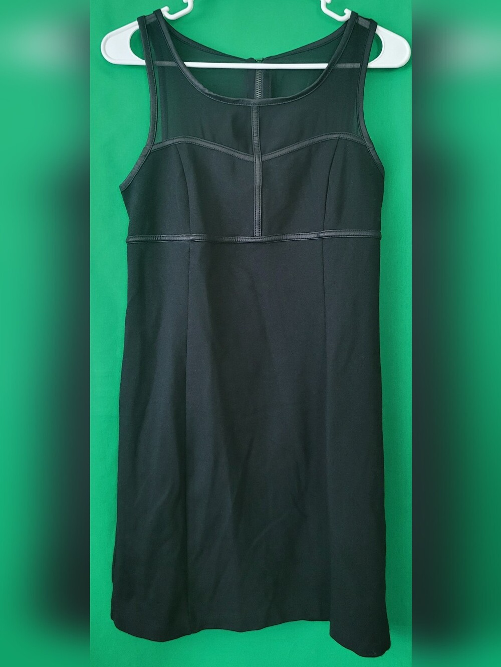 Women Kensie Black Mesh Yoke Sheath Dress Stretch Sz Small Zip-up Sleeveless